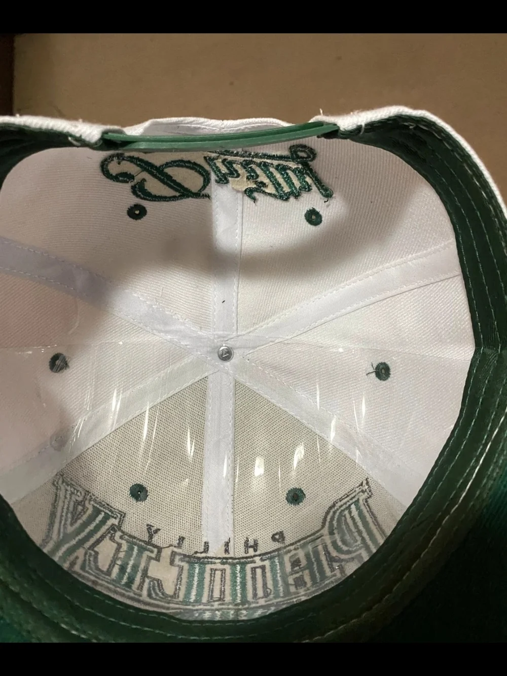 Philly Graphic Snapback Hat in White and Dark Green